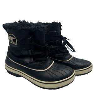 Sorel Tivoli Snow Boots Women’s Size 7 Black Leather Mid Winter Faux Fur